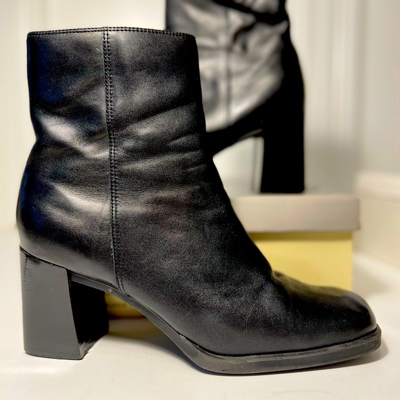 Studio Works_Black Ankle Boots 3” Chunky Heel_Leather Upper - Picture 9 of 11
